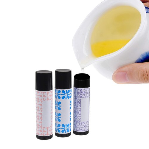 Lip Balm Container Kit - 50x Lip Balm Tubes (Black), 50x Writable Sticker (3 colors), 50x Printed Stickers (Transparent) - for DIY Lip Balm - DIY Homemade Cosmetics - Home Travel Gift Idea