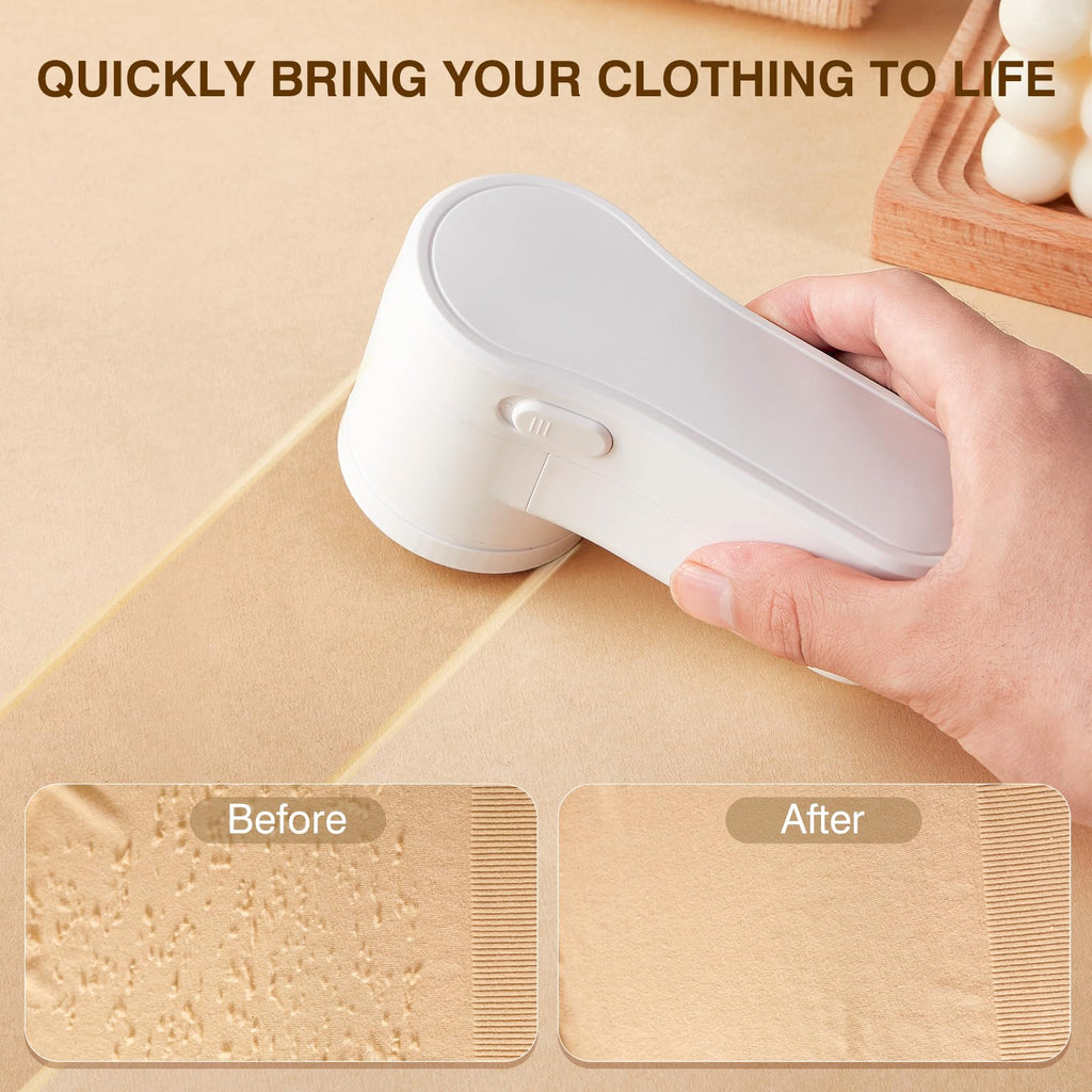 Fabric Shaver, Lint Remover Rechargeable, Electric Portable Sweater Defuzzer Digital LED Display to Remove Pilling for Clothes, Furniture, Sweater, (White with Five Shaver Blades)