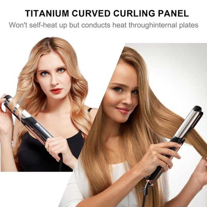SOKANY 1 Inch Flat Iron Hair Straightener and Titanium Curler 2 in 1,Dual Voltage Smart 3D Ceramic Floating Plates Ionic Straightener,8 Temps Settings Fast Heating & Heat Protection