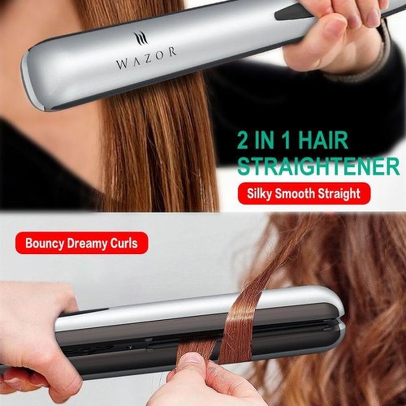 Hair Straightener Flat Iron and Curler 2 in 1 Professional Ceramic Flat Iron Instant Heat Up with Automatic Shut Off and Digital LED Display, Adjust Temperature from 284℉ to 446℉, 1 inch Sliver