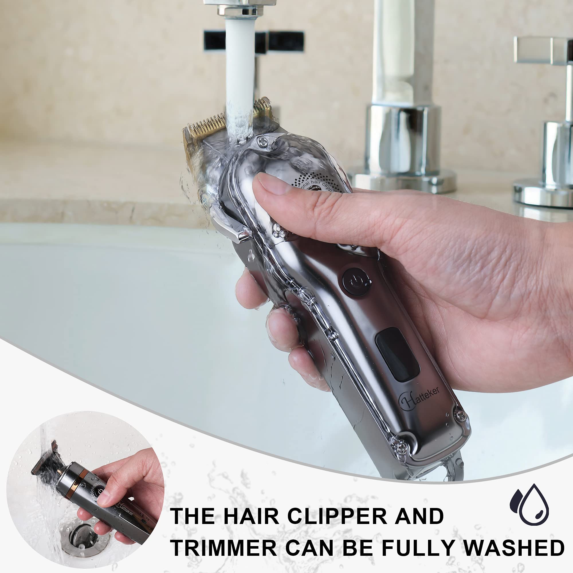 Hatteker Hair Clipper Cordless Barber Clipper T-Blade Beard & Nose Trimmer Grooming Kit Professional IPX7 Waterproof