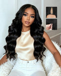 Lysilf V Part Wigs Human Hair 250% Density Body Wave Upgrade U Part Human Hair Wigs with Drawstring No Leave Out No Sew Glueless Clip In Half Wig for Women (Natural Black, 16 Inch)