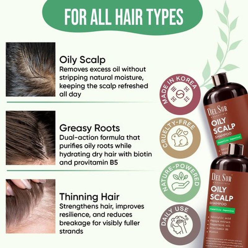 DEL SUR Clarifying Shampoo & Conditioner Set - Oily Hair Control | 16 fl oz | Camellia Japonica, Salicylic Acid, Papaya & Biotin