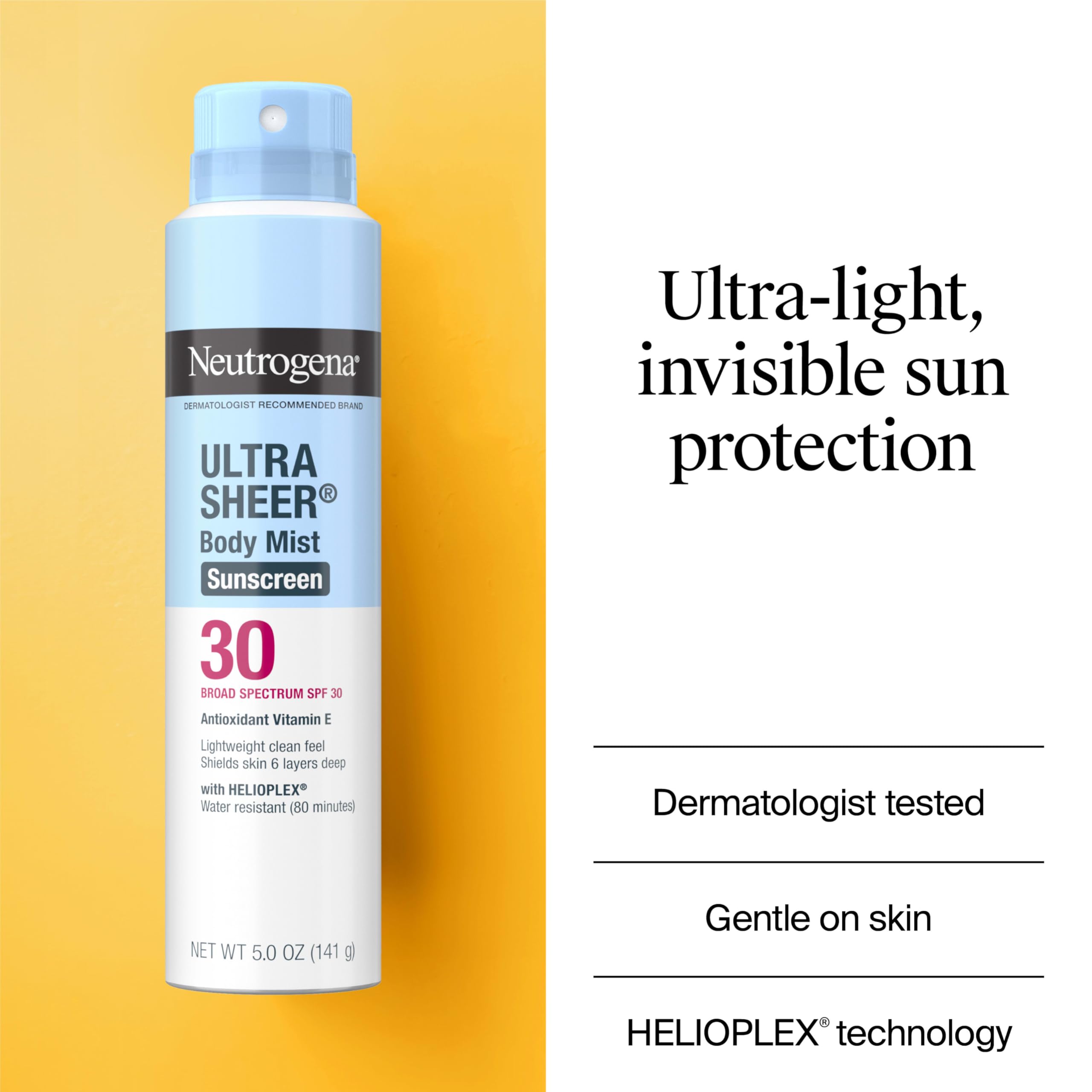 Neutrogena Ultra Sheer Sunscreen Spray SPF 30 Body Mist, Lightweight Non-Greasy Broad Spectrum UVA/UVB Protection, Oil-Free & Non-Comedogenic Water Resistant Spray Sunscreen (80 min), Pack of 3, 5 oz