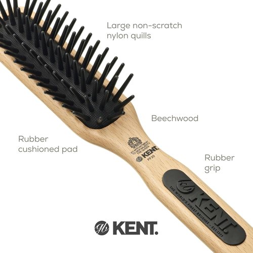 Kent PF20 Narrow Cushion Paddle Brush - Tames Fat Pins, Detangles Thick & Curly Hair | Scalp Massager & Growth Stimulator
