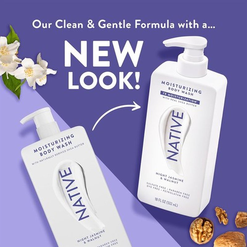 Native Body Wash - Naturally Derived Ingredients for Soft, Hydrated Skin | Night Jasmine & Walnut, 18 oz