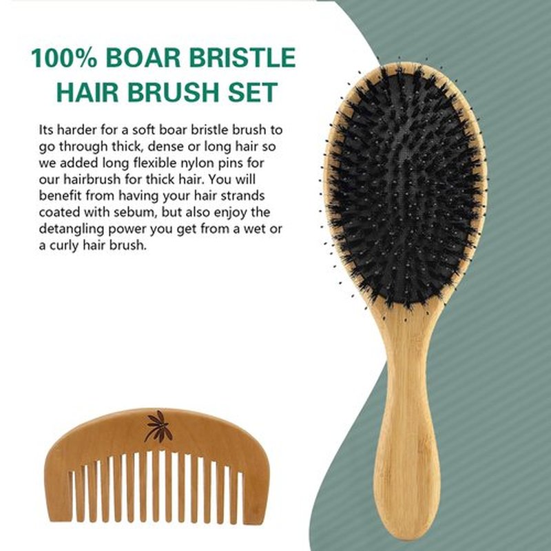 100% Boar Bristle Hair Brush,Hair Brushes for Women & Mens Hair Brush,bamboo hair brush,Restores Hair's Shine and Health,Detangling Brush for Long, Curly or Any Type of Hair
