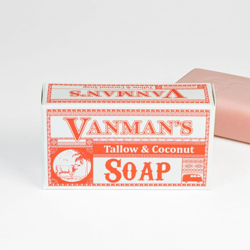 VanMan Beef Tallow and Coconut Oil Bar Soap – Pure Grass-Fed Beef Tallow Soap with Coconut Oil & Kaolin Clay, Subtle Grapefruit Scent, Hydrating & Nourishing, Clean Ingredients, 3.8oz - 10 Pack