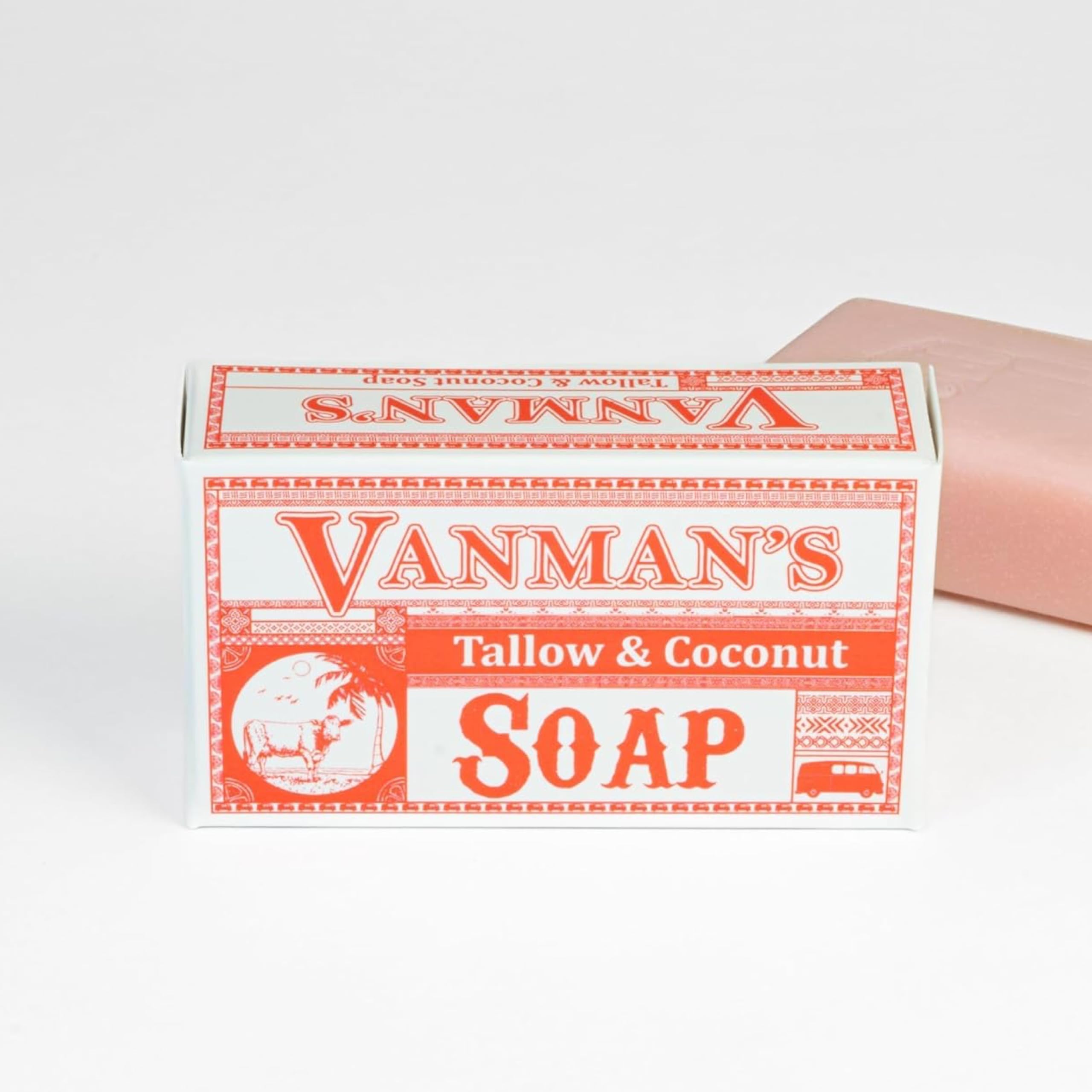 VanMan Beef Tallow and Coconut Oil Bar Soap – Pure Grass-Fed Beef Tallow Soap with Coconut Oil & Kaolin Clay, Subtle Grapefruit Scent, Hydrating & Nourishing, Clean Ingredients, 3.8oz - 10 Pack