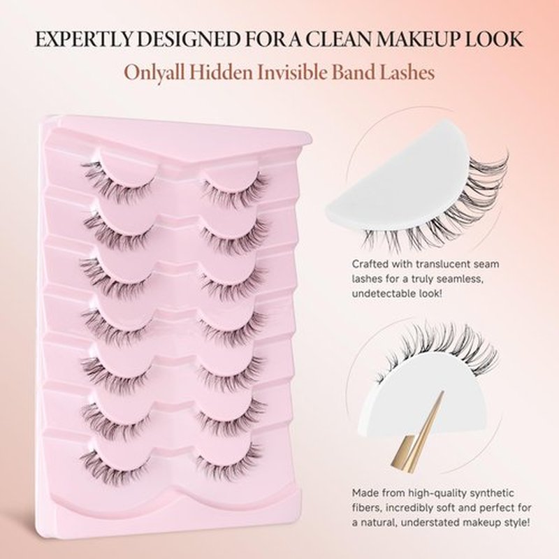 Onlyall Short Lashes Natural False Eyelashes 3/4 Small Lashes Fake Eyelashes Wispy Lashes Natural Lashes Clear Band Lashes 12mm Lashes H21