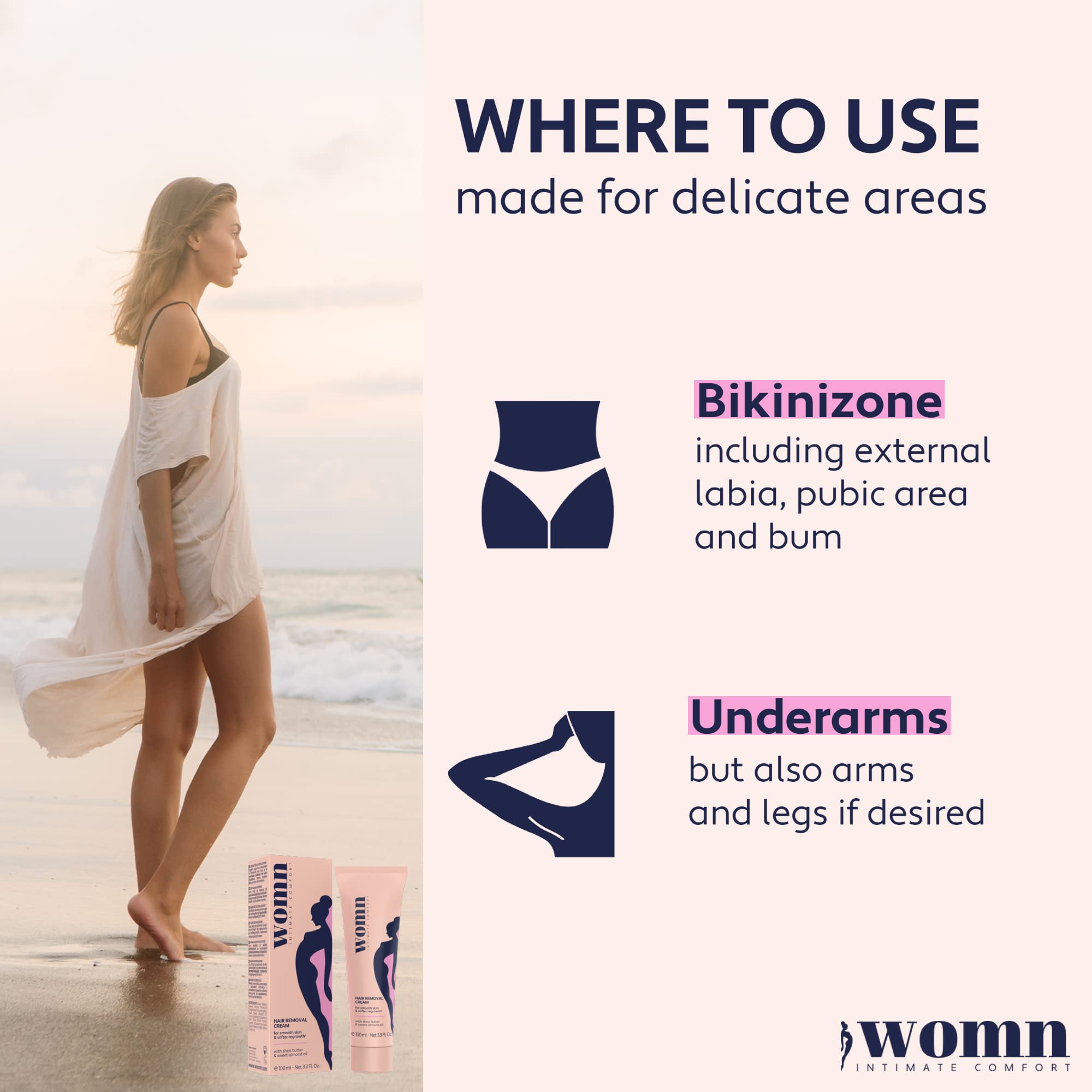womn Intimate Hair Removal Cream for Women, Bikini Area & Armpits 3.3 fl oz