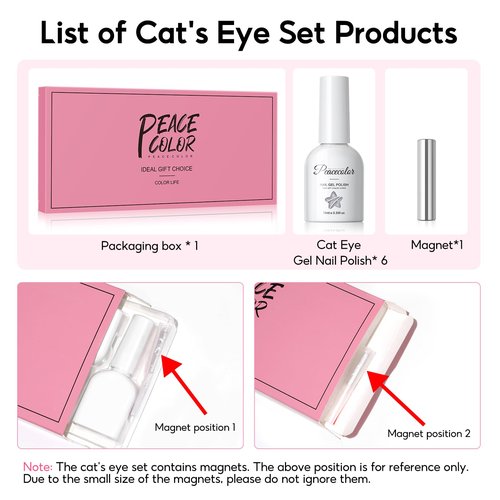 PEACECOLOR Cat Eye Gel Nail Polish Set, 6 Colors Glitter Red Green Purple Nude Sparkle Gel Polish Set Soak Off U V Lamp Magnetic Nail Polish Kit Gifts for Women DIY Home Salon