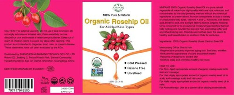 MMPANG Organic Rosehip Seed Oil for Face, USDA Certified, Cold Pressed, Unrefined, 100% Pure Natural Rose Hip Oil (1oz / 30ml) for Anti-Aging, Acne Scar Treatment, Skin & Hair Care, Gua Sha Massage