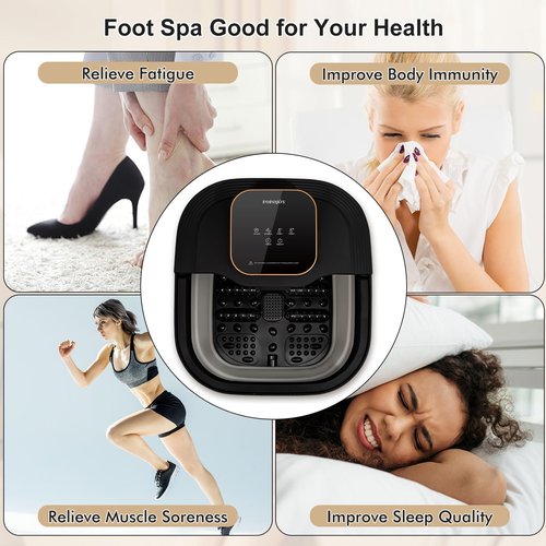 FOFOJÔY Collapsible Foot Spa Bath with Heat and Massage Roller, Bubble, Temperature Control, Remote Control, Foot Pedicure Kit, Pedicure Foot Spa