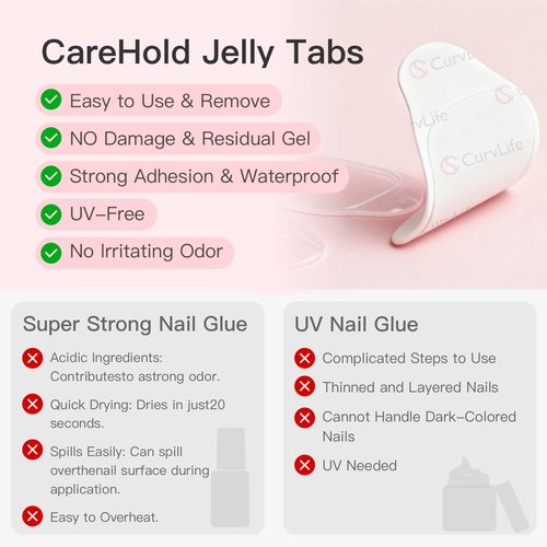 Curvlife CareHold Strong Hold Nail Adhesive Tabs for Valentine Press On Nails – 10 Sheets 240pcs 12 Sizes, 0.3mm Ultra Thin Waterproof Breathable Nail Glue Stickers, Daily Wear and Gentle Removal