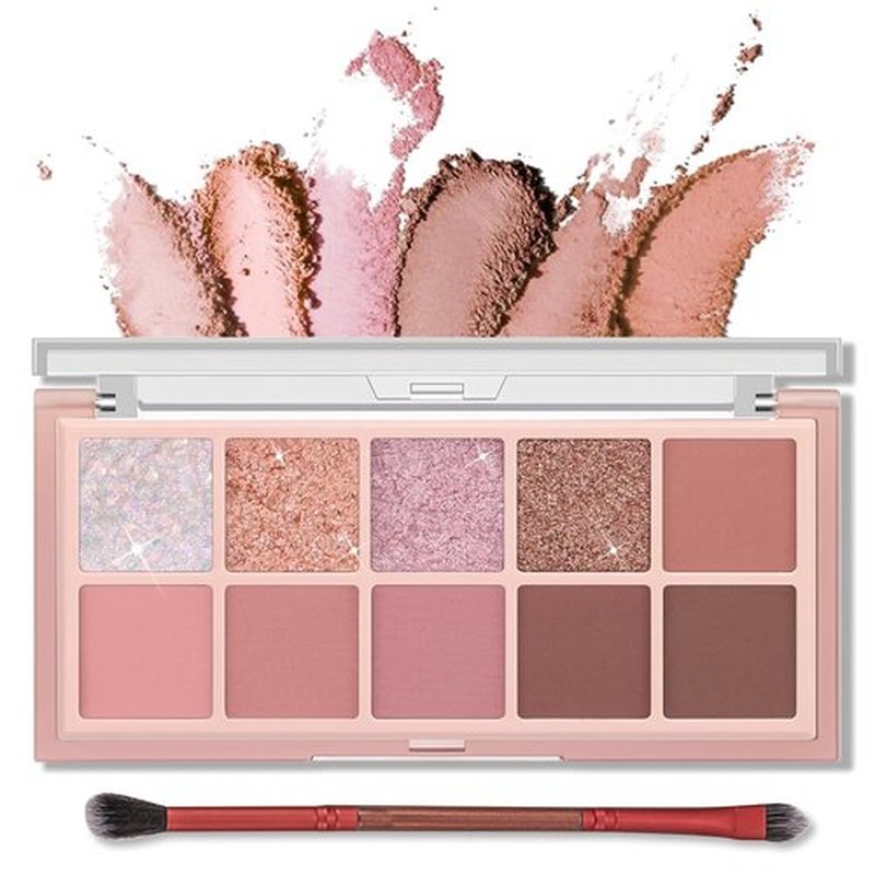 Erinde 10 Colors Eyeshadow Palette - Ultra-Blendable Matte & Shimmer Eye Shadow | High Pigment Rose Pink with Brush