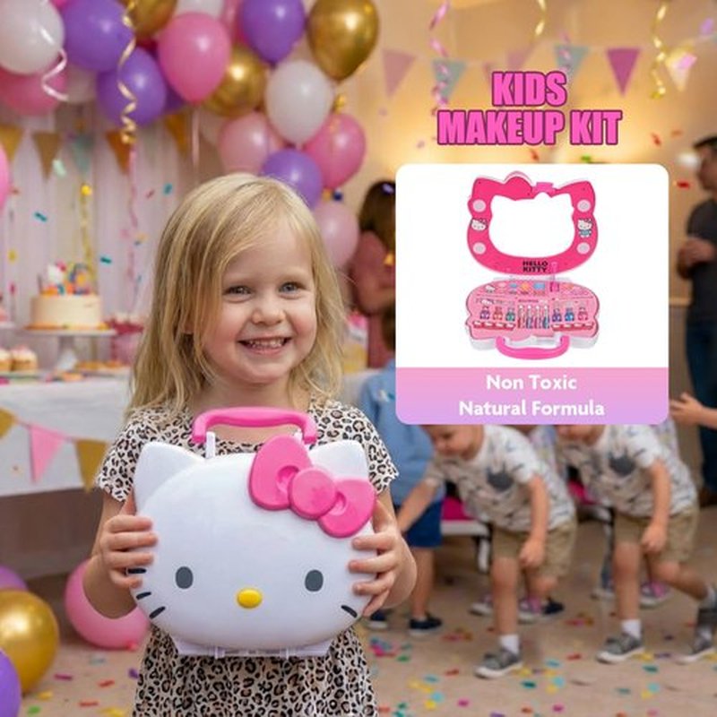 Hello Kitty Face Light-Up Makeup Vanity Set for Girls, Includes Nail, Eye and Lip Accessories, Perfect Birthday and Holiday Gift, AA Batteries Not Included, Ages 3+ by Townley Girl