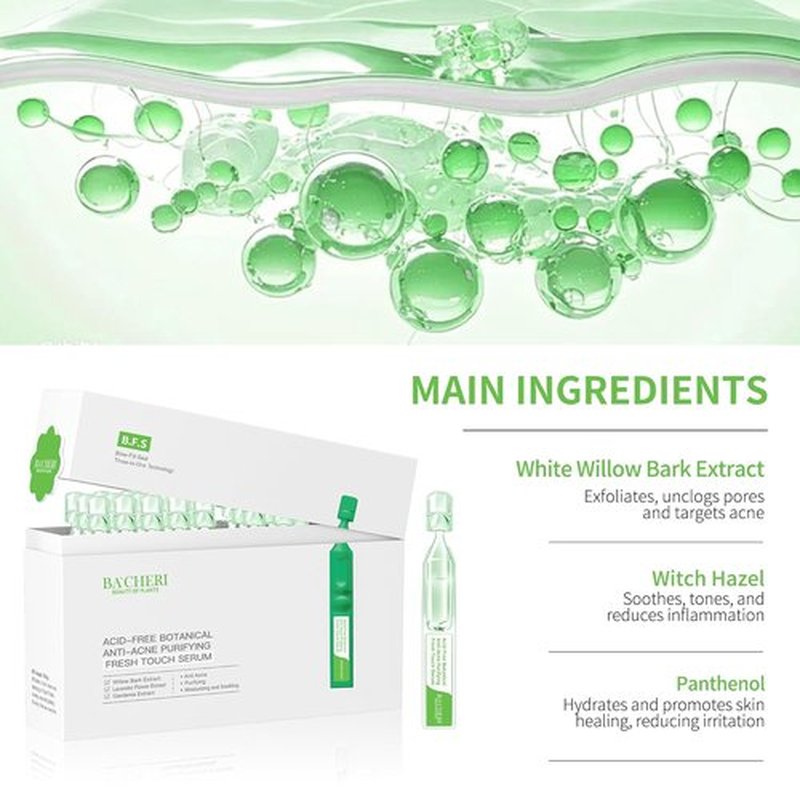 **Gentle Botanical Acne Treatment - Acid-Free Facial Serum with Niacinamide & Witch Hazel | Soothes Redness & Controls Breakouts - 1.2 ml × 30 Ampoules**