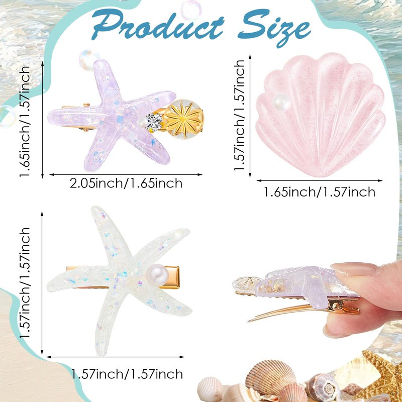WILLBOND 12 Pieces Artificial Shell Pearl Starfish Seashell Hair Clip Set Acrylic Resin Women Lady Hair Clip Headdress Hairstyle Tool Accessories Beach Wedding Supplies (Romantic)