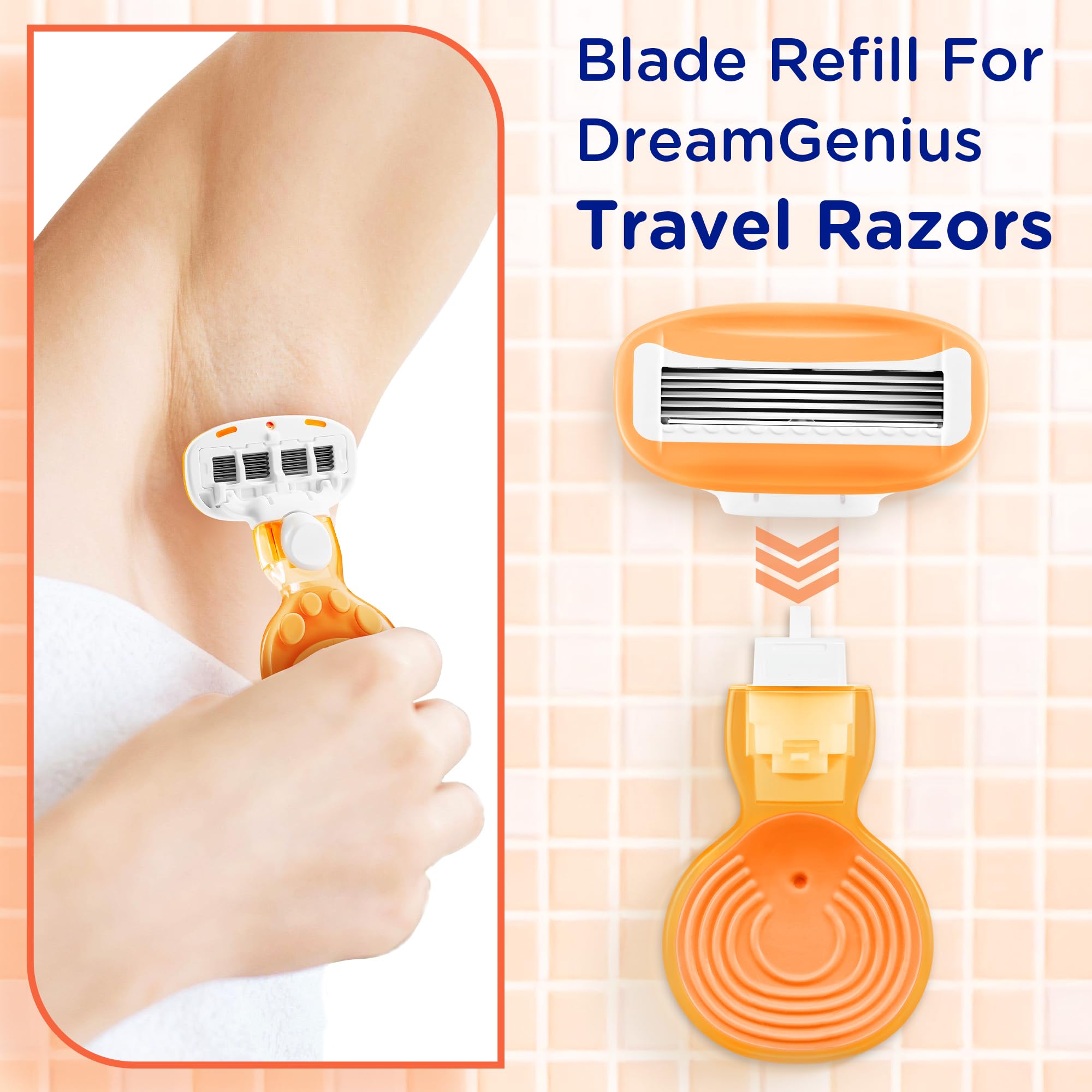 DreamGenius Women’s Razor Blades Refills Include 4 Cartridges, Orange