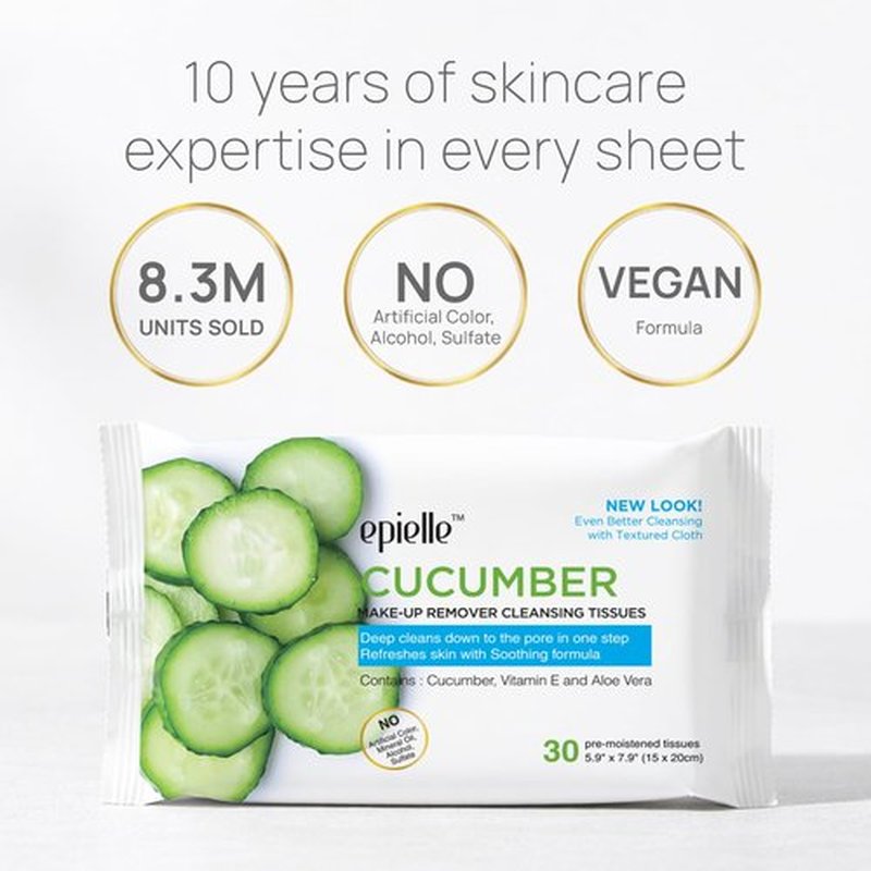 Epielle Makeup Remover Wipes, Remove Dirt, Oil, Waterproof Mascara, Gentle Daily Facial Cleanser Towelettes with Vitamin C, Watermelon & Cucumber, Hypoallergenic & Alcohol-Free, 30 Count (Pack of 6)