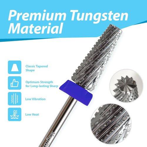 Nail Drill Bits, 5-in-1 Tungsten Carbide 3/32'' Professional Bit, Anti-Clogging Cut Design, 16mm Long Head For E-File, Removes Acrylic Hard & Soft Gel, Left or Right Hand Use, Medium