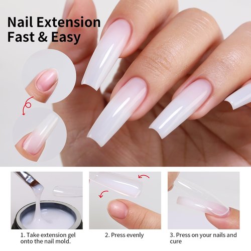Firedeep Builder Nail Gel Kit, 35g Milky White 3 in 1 Builder Gel for Nails, Hard Gel Builder Nail Extension Gel With Clear Nail Tips Model and Brush