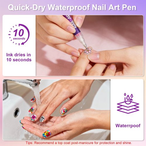 12 Color Nail Art Pens,0.5 MM Diy Nail Art Markers for Painting Nails,Quick-drying & Waterproof Acrylic Ink Nail polish Pens