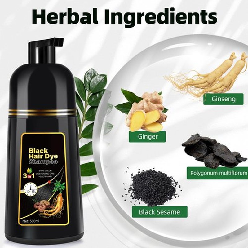 Black Hair Dye Shampoo 3 in 1 for Gray Coverag Color Shampoo for Women/Men Instant Herbal Semi Permanent champu para canas
