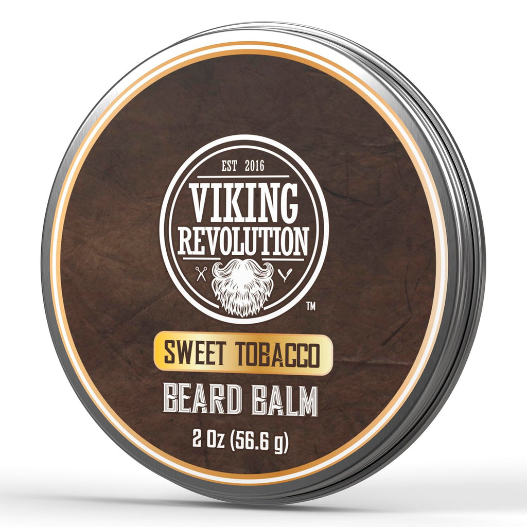 Viking Revolution Sweet Tobacco Beard Balm - Beard Butter with Argan Oil, Beard Softener for Men with Jojoba Oil - Beard Moisturizer for Men with Beeswax - Beard Wax for Men (2oz, 2 Pack)