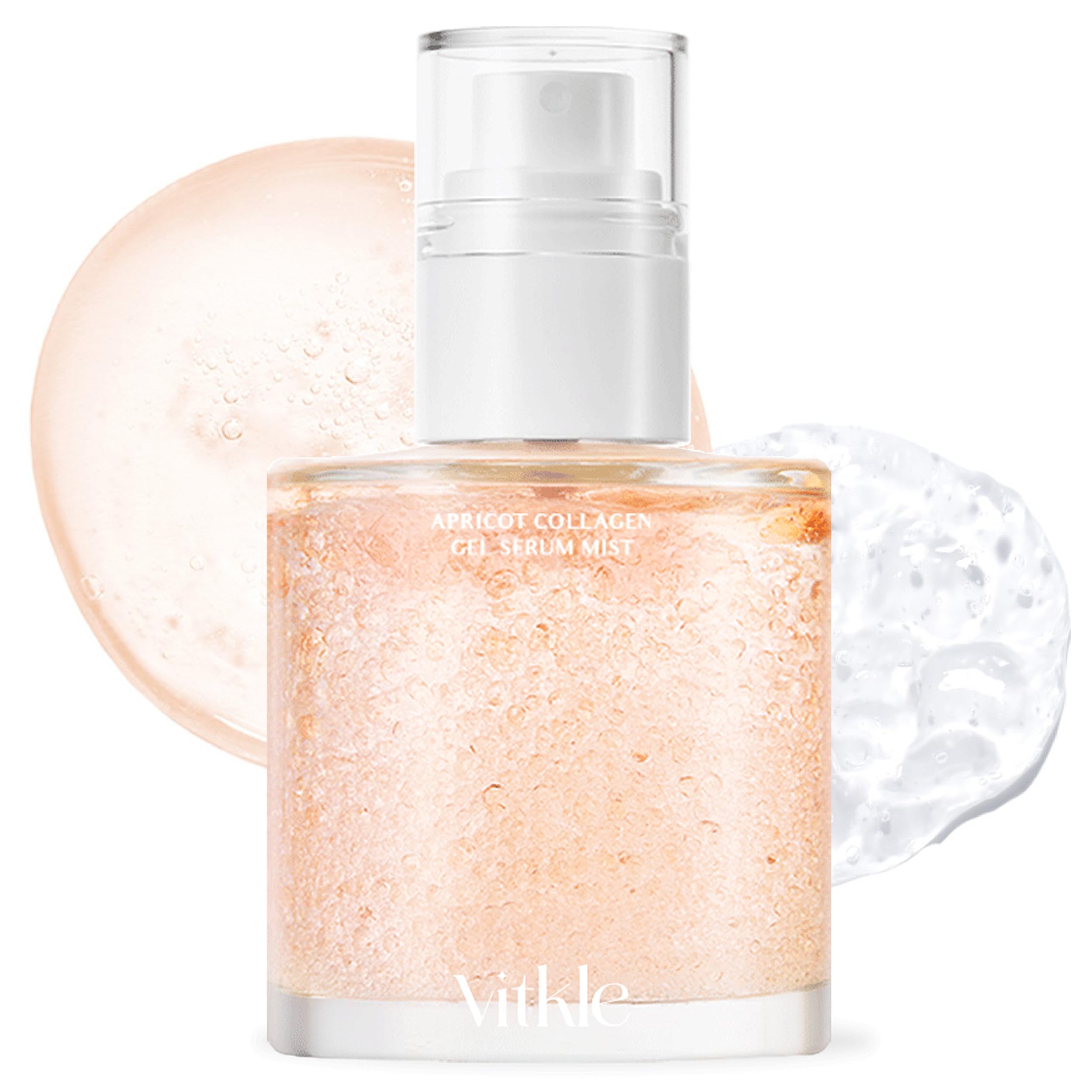 Vitkle Apricot Collagen Gel Serum Mist - Korean Face Moisturizer French Patented with 8-Layer Hyaluronic Acid, Bakuchiol, Adenosine for Hydration Glow Firming Anti-Aging Spray, 3.38 fl.oz.