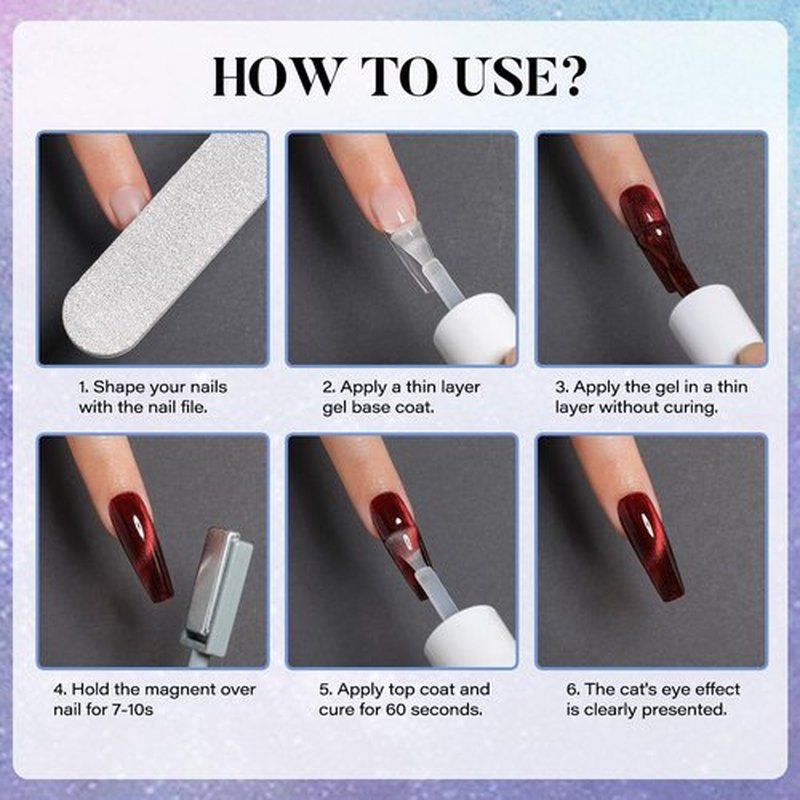 Nicedeco Hema Free Cruelty Free Vegan Cat Eye Gel Nail Polish, High Gloss Long Lasting Soak Off LED U V Gel Polish 6 Colors Set 41