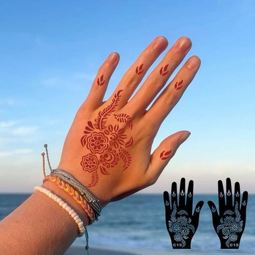 24 Sheets Henna Tattoo Stencils Kit for Hand, Indian Arabian Temporary Tattoo Template Mehndi Stencil Stickers