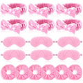 Maiteenly 18 Pcs Sleepover Party Supplies Include 6 Bow Spa Headbands, 6 Eye Mask and 6 Velvet Scrunchies Pink Party Favors for Women Makeup Gift Bachelorette Slumber Wedding