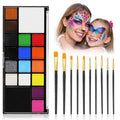 Face Body Paint Kit for Kids Adults-Washable 18 Colors Face Painting Kit with 10 Brushes, Non-Toxic, Skin Safe, Water-Activated Facepaint Palette for Halloween Makeup Cosplay Costume Party