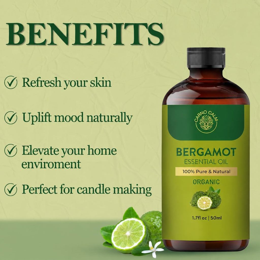 Carno Calm Organic Bergamot Essential Oil 50ml, (Bergamot, 1.7fl. Oz)