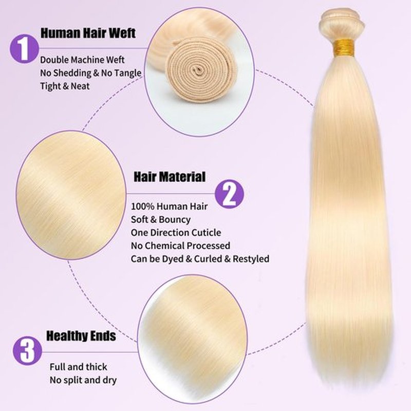 613 Bundles Human Hair 22 Inch Straight Blonde Bundles Human Hair 100% Unprocessed 12A Grade Brazilian Virgin Raw Hair Quick Weave 1 Bundles 100g Hair Extensions for Women