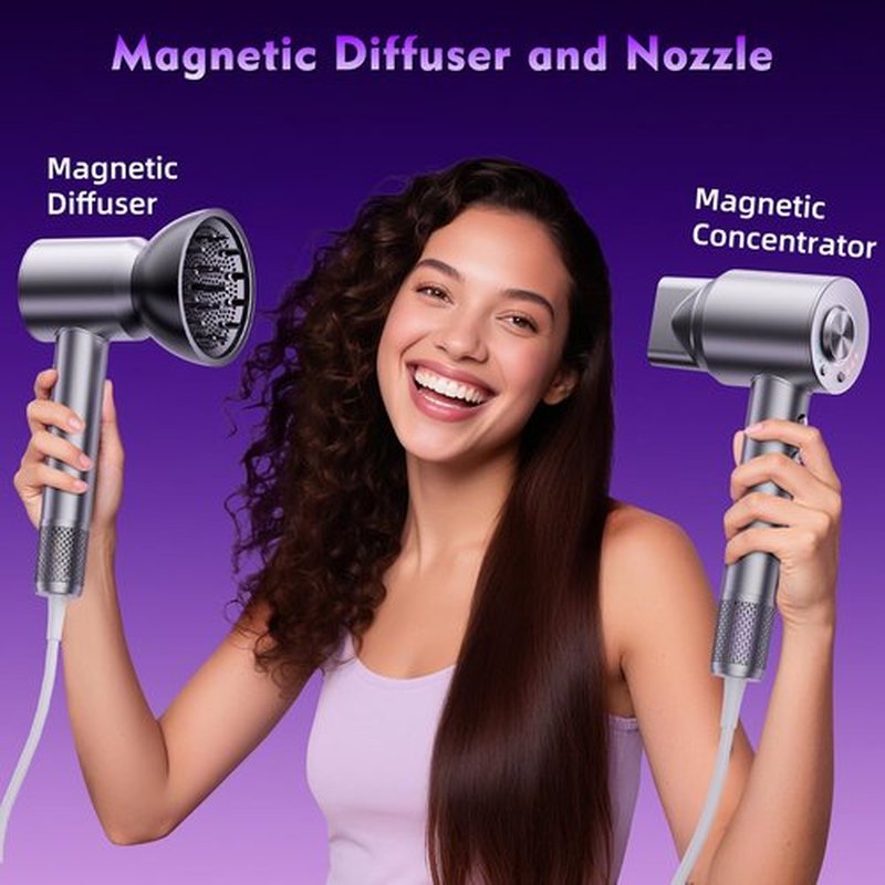 KVINEEN Hair Dryer with Diffuser, Blow Dryer with 160000 RPM Brushless Motor & Negative Ions for Fast Drying, Advanced Heat Control to Prevent Damage, Low-Noise Design, Self-Clean, Gray-1 Pack