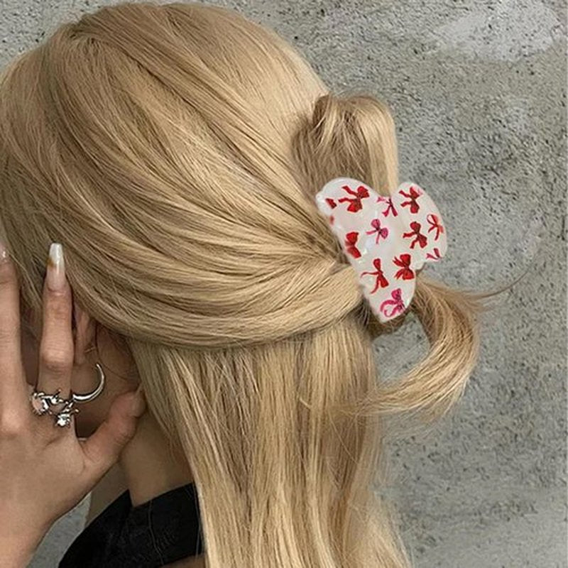 Mini Valentines Hair Claw Clips with Heart,Bow and Lips Design Acrylic Non-Slip Claw Hair Clips Reusable Cute Clip for Hair for Women Girls Valentine's Day Accessories 6 Pcs