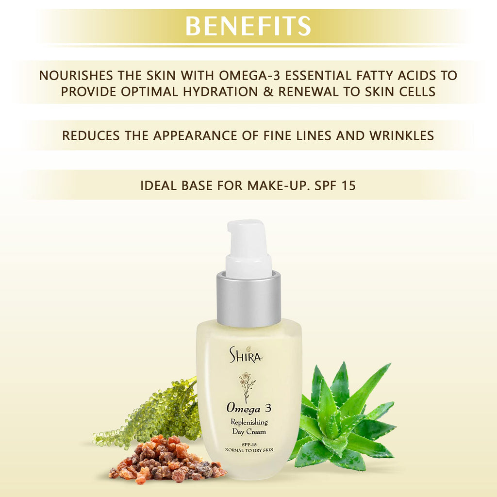 Shira Omega 3 Replenishing Day Cream 2oz – Anti-Aging Face Moisturizer for Normal to Dry Skin – Hydrating Day Cream Helps Reduce Fine Lines, Wrinkles, and Prevent Sun Damage – Nourishing Skincare