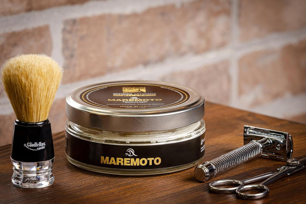 Officina Artigiana Milano, Maremoto Shaving Soap 150ml – Luxury Italian artisan wet shaving soap with 46% wellness oils & shea butter – aquatic ozonic marine scent – vegan skincare