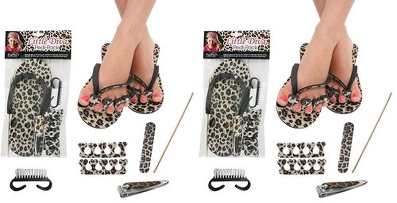 ForPro Little Diva Pedi-Pack, Fashionable 6-Piece Pedicure Kit for Girls, Ideal for Use at Home or Salon, Perfect Spa Party Accessory, Leopard Print (Pack of 2)