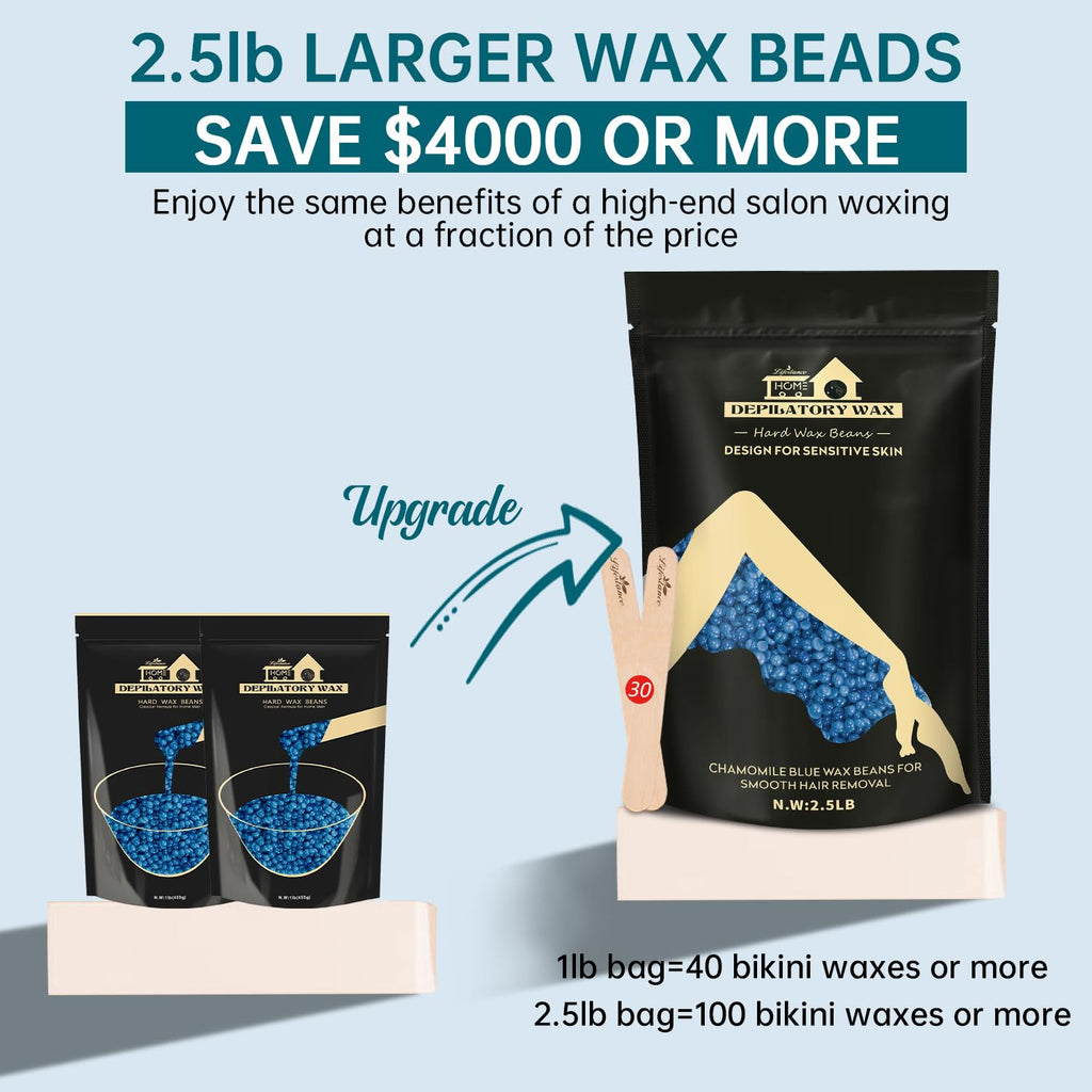 Lifestance 2.5lb Wax Beads Kit, Chamomile Hard Wax Beans For Hair Removal Brazilian Bikini Face, Painless Waxing for Fine Coarse Hair Women Men Large Refill for Wax Warmers at Home