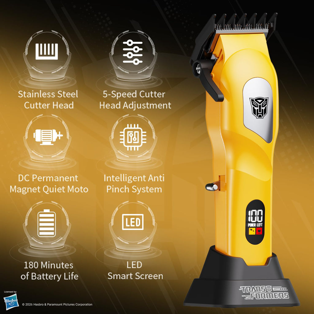 Transformers Hair Clippers for Men, 8500 RPM Professional Cordless Trimmer, Cr13 Stainless No-Snag Blade, 2000mAh LED Display, 5-Level Adjustable & 4 Combs for Home Haircut & Beard Grooming (Black)