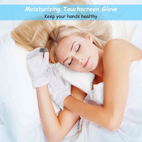 100% Cotton Moisturizing Gloves 4 Pairs, Touch Screen Friendly Cotton Gloves with Wristband and Washing Bag for Overnight Bedtime Eczema Dry Sensitive Irritated Skin Spa Therapy, Medium