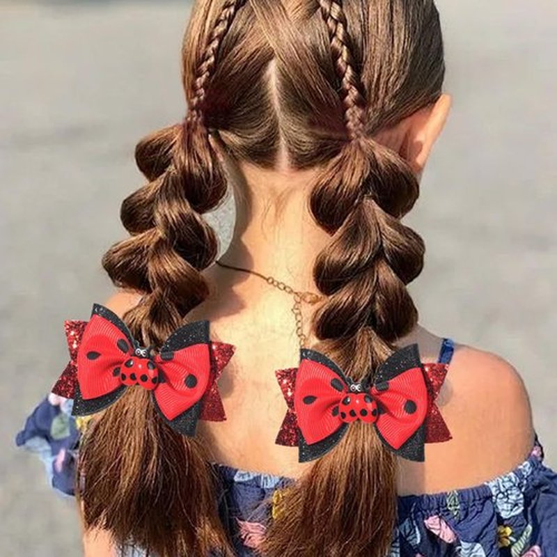 Ladybug Hair Clips for Girls Cute Hair Bow Clips Back to School Hair Clips Red Black Hair Barrettes Animal Bow Summer Hair Clip First Day of School Hair Pin Hair Accessories for Hair Decoration 2Pcs