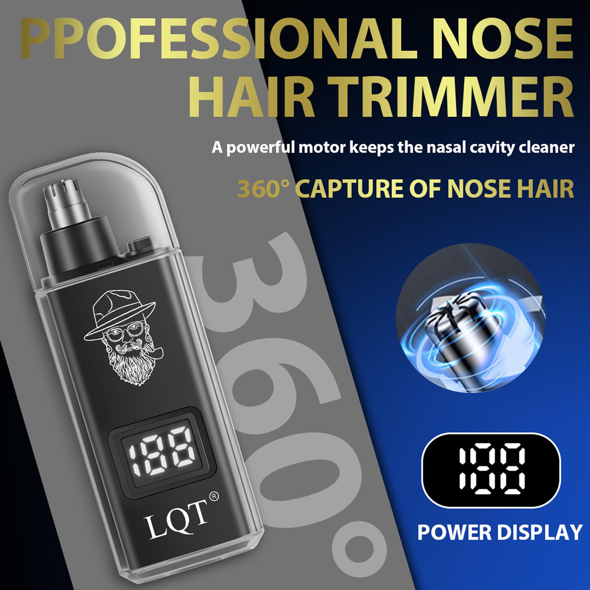 Hair Clippers for Men, 4-Piece Professional Grooming Kit Includes Hair Clipper, LED Power Display,Detail Trimmer and Nose Trimmer, Complete Cordless Set for Home Barber Use (Black)