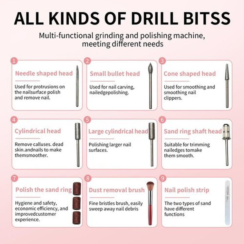Professional Cordless Nail Drill with UV Light, 35,000 RPM Electric Nail File for Acrylic Gel Dip Powder Nail Tool, Portable Rechargeable Manicure Pedicure Kit, Rose Gold