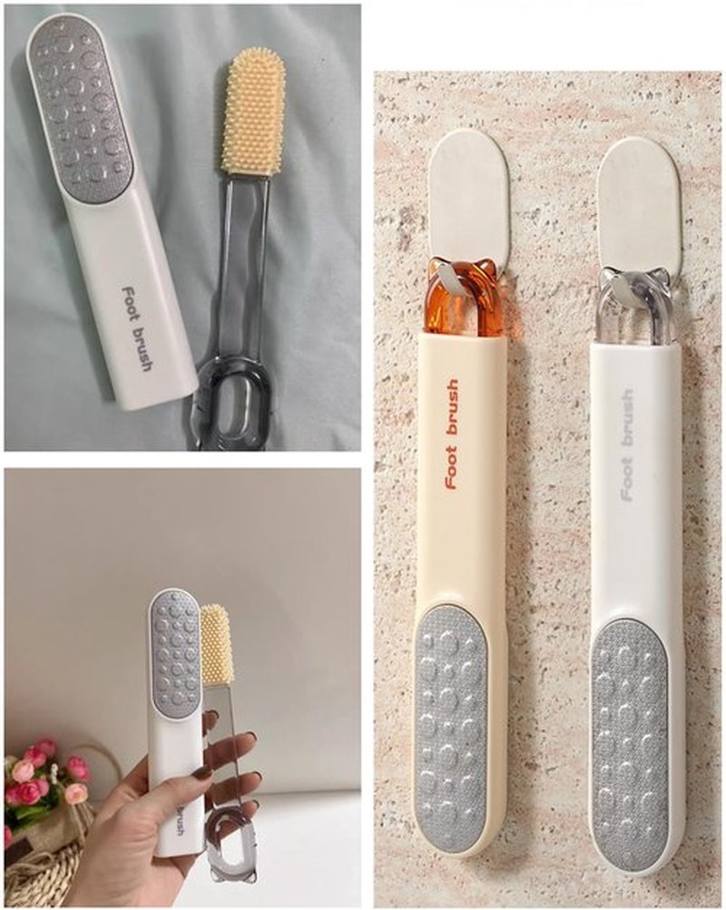 2-in-1 Foot File Callus Remover Set, Stainless Steel Foot Scrubber with Silicone Brush & Heel Gel Socks for Smooth Feet (Grey)