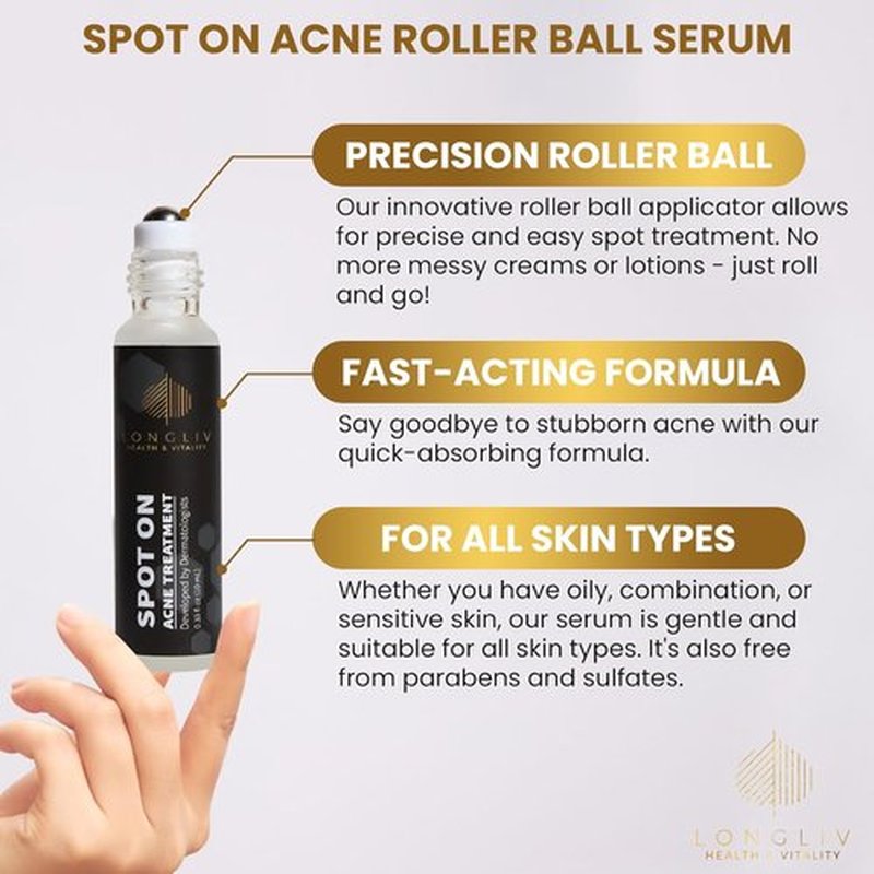 Spot On Acne Roller Ball Serum - Benzoyl Peroxide & Salicylic Acid Pimple Treatment - Convenient On-the-Go Solution